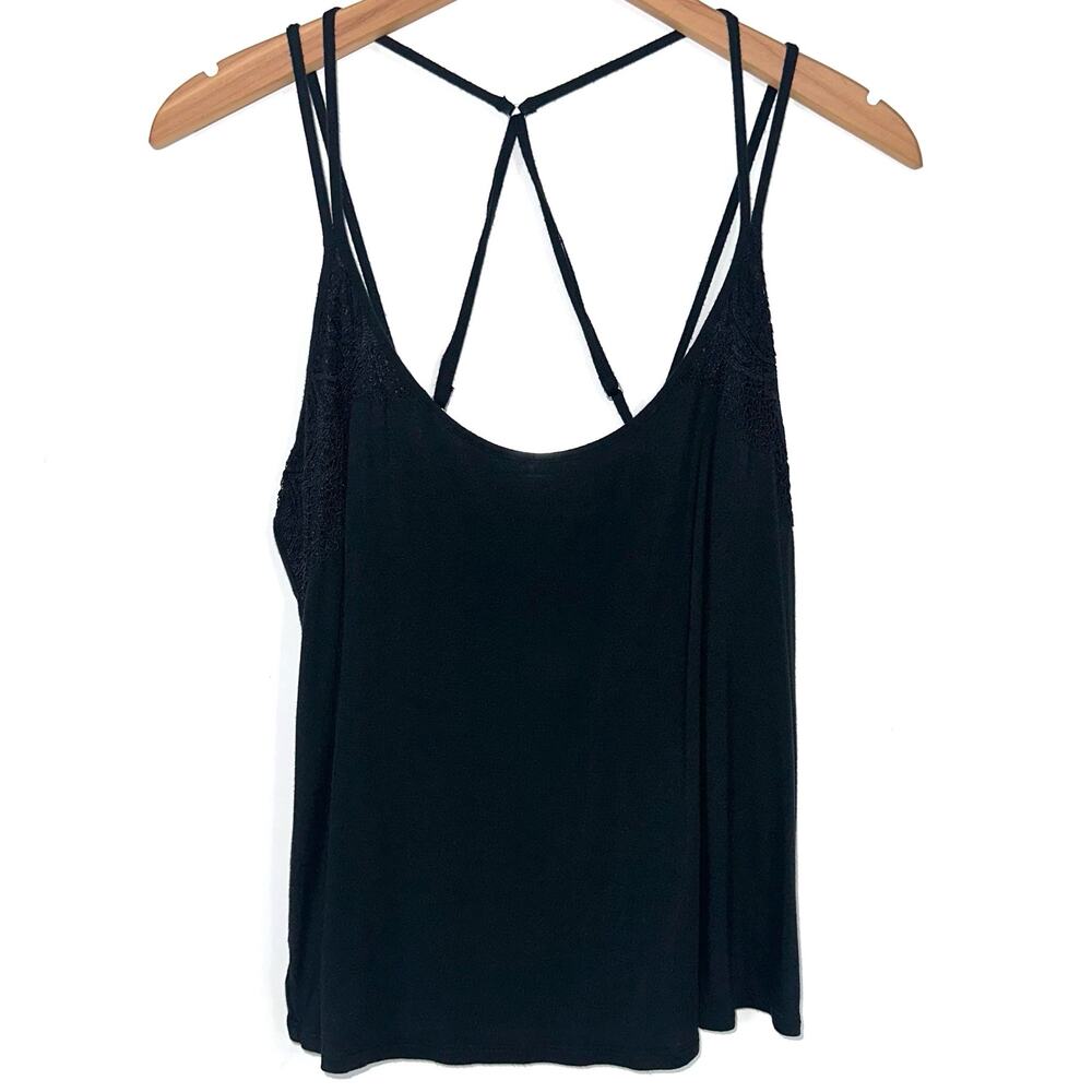 Victoria’s Secret Soft Modal Black Strappy Open Back Tank Top Size Large